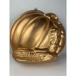 Vintage Copper Pumpkin and Corn Mold Wall Hanging-Cornbread Mold Harvest Autumn